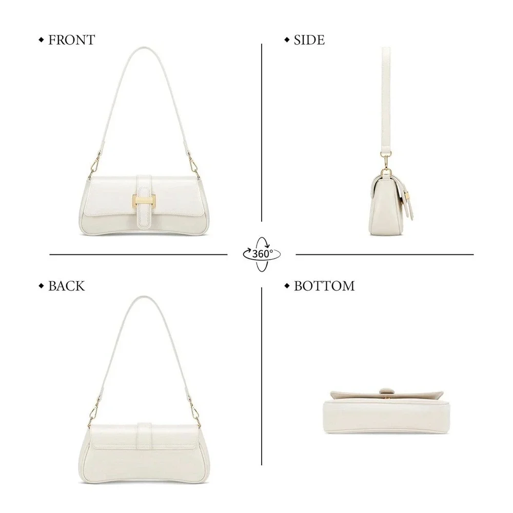 Shoulder Bag for Women Small Handbag Hobo Purses, Retro Clutch Leather Off White